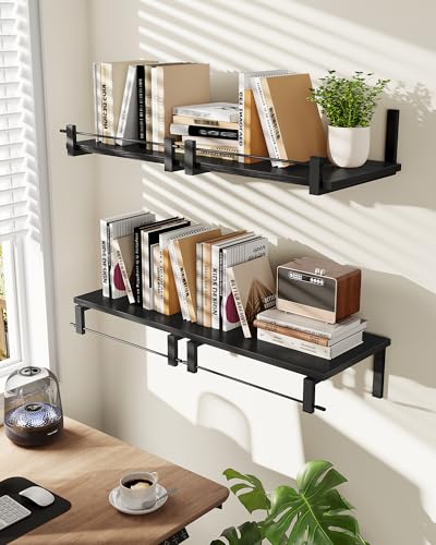 Deep Floating Shelves for Wall, 12 inch Wall Mounted Shelves Set of 2, Wide Floating Shelves for Living Room, Bedroom, Study, Bathroom, Black TBJ02P2BB - color: Black
