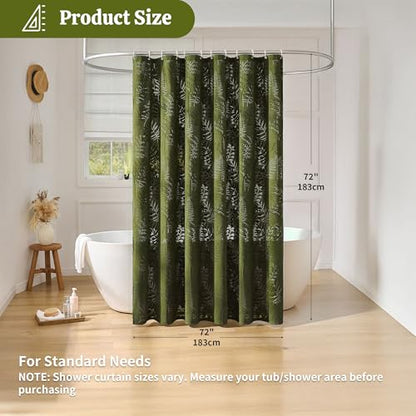 Olive Green Shower Curtain Lace Tropical Plant Textured Shower Curtain Sheer Farmhouse Fabric Shower Curtains for Bathroom 72 x 72 - color: Olive Green, size: 72"W x 72"L (Pack of 1)