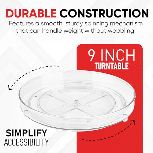 Oizeir Clear Lazy Susan Turntable Organizer (Pack of 4) 9 Inch Acrylic Rotating Storage for Cabinet, Pantry, Fridge, Bathroom, and Vanity Countertops - size: 9 Inches - 4 Pack