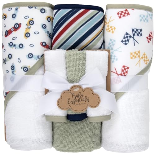 Baby Bath Essential Hooded Baby Bath Towel and Washcloth 6 Piece Set for Newborns, Infants & Toddlers, Boys & Girls Baby Hooded Towels Set (Racecars) - color: Racecars