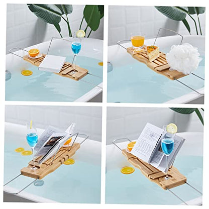Bamboo Bathtub Shelf Tub Tray for Bathtub Expandable Adjustable Bathroom Accessory