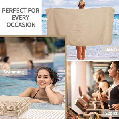 MICROFI New Microfiber Waffle Bath Towels, 2 Pieces, Oversized, Soft, Absorbent, Fast Drying, Lint Free 430 GSM (30''x60''/76cm x 152cm) - color: Beige