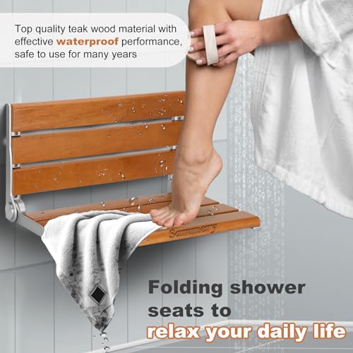 18" Wall Mounted Shower Seat for Adults | Shower Bench Wall Mount for Inside Shower, Fold Down Shower Seat, Shower Seats for Adults - color: Yellow & Aluminum Alloy & Black