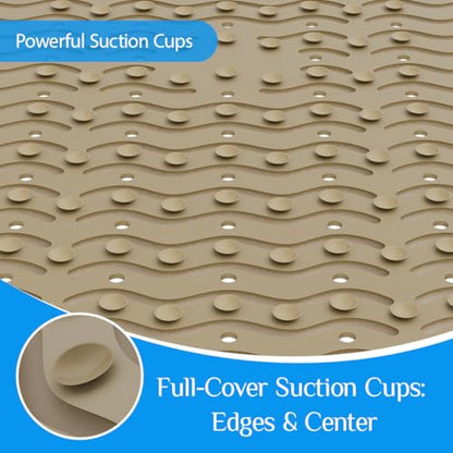 Non Slip Bathtub Mat & Shower Mat, 31x15'' Anti Slip Bath Mat for Tub, Soft TPE Anti-Skid Bathroom Mat with 194 Suction Cups & Drain Holes, Wave-Textured Grip, Machine Washable,Brown