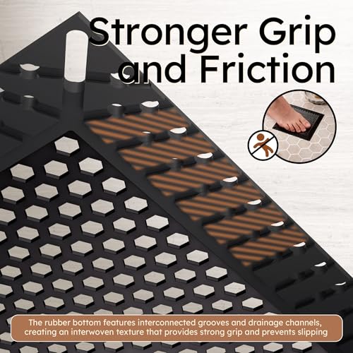 Square Shower Drain Hair Catcher, Drain Cover, Not Moving, 6 inch | 304 Stainless Steel and TPE Material/ Efficient Drainage / Easy Clean / Anti-Clogging / Fits Bathroom Hair Catcher for Shower - color: Matte Black, size: 6 inch