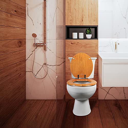 Angel Shield Durable Wood Veneer Natural Toilet Seat Metal Hinged Easy Clean Anti-scratch American Standard(Elongated,Wood Color) - color: Wood, size: Elongated-18.5”