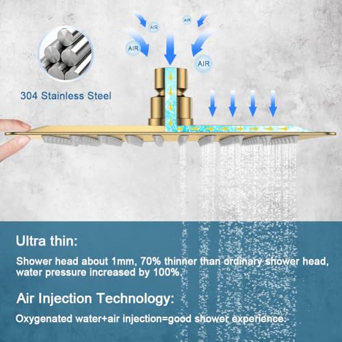 Shower Faucet Set Brushed Gold Bathroom Rainfall 10 Inch Shower Head System Single Handle Shower Trim Kit with Valve - color: Brushed Gold, size: 10 Inch (Wall Mount)