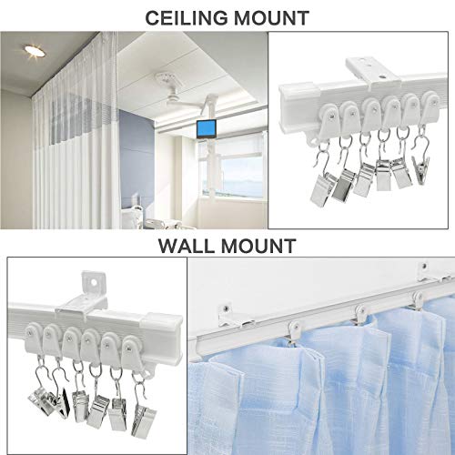 Ceiling Curtain Track Room Divider Curtain Track Ceiling Wall Mount Flexible Curved RV Bendable Track System with Clips Plastic Drop Sliding Curtain Track For Bay Window - color: White, size: 10Ft