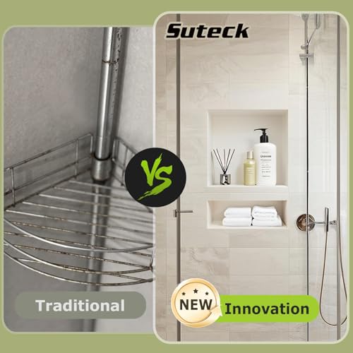 Suteck 25"x17" Shower Niche, 2-Tier Built-in Shelf Tile-Ready Storage Box | 14"x16.5" & 14"x6" Cubby | 100% Waterproof ABS | Over/Flush Mount, Vertical/Horizontal | Multi-Scene For Bathroom, Kitchen - size: 17"x25"