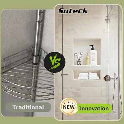 Suteck 25"x17" Shower Niche, 2-Tier Built-in Shelf Tile-Ready Storage Box | 14"x16.5" & 14"x6" Cubby | 100% Waterproof ABS | Over/Flush Mount, Vertical/Horizontal | Multi-Scene For Bathroom, Kitchen - size: 17"x25"