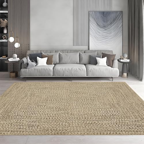 Printed Washable 3x5 Rug Modern Non Slip Entryway Rug Small Living Room Rug Braided Soft Throw Rugs Low Pile Stain Resistant Carpet for Office Bedroom Nursery Dining Room 3'x5' Beige/Grey - color: Natural, size: 3' x 5' (Rectangular)