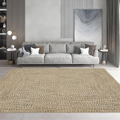 Printed Washable 3x5 Rug Modern Non Slip Entryway Rug Small Living Room Rug Braided Soft Throw Rugs Low Pile Stain Resistant Carpet for Office Bedroom Nursery Dining Room 3'x5' Beige/Grey - color: Natural, size: 3' x 5' (Rectangular)