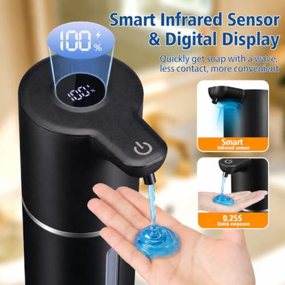 Automatic Liquid Soap Dispenser Touchless | USB Rechargeable Smart Hand Soap Dispenser, 4-Level Adjustable, 12oz Wall Mounted for Bathroom Kitchen(Black, Liquid) - color: Black