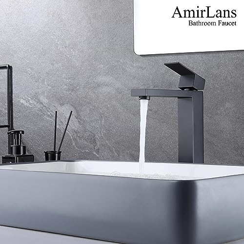 Matte Black Vessel Sink Faucet, Single Hole Tall Bathroom Faucet | Stainless Steel 1 Hole Black Matte Faucet for Bathroom Sink, Tall Vanity Faucet with Pop Up Drain - color: Matte Black, size: Tall