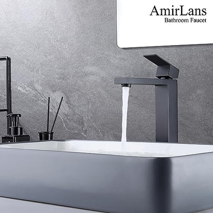 Matte Black Vessel Sink Faucet, Single Hole Tall Bathroom Faucet | Stainless Steel 1 Hole Black Matte Faucet for Bathroom Sink, Tall Vanity Faucet with Pop Up Drain - color: Matte Black, size: Tall