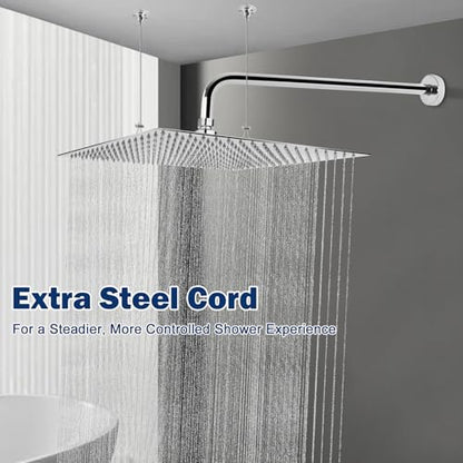 NearMoon Rain Shower Head, High Flow Stainless Steel Square Rainfall Shower, Waterfall Bath Shower Body Covering, Ceiling or Wall Mount (16 Inch, Chrome Finish) - color: Chrome Finish, size: 16 Inch Square