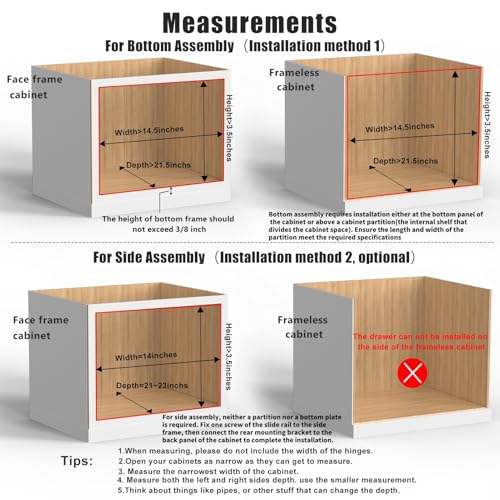 13”W x 21”D x 3”H Soft Close Slide Out Wood Drawer Organizer for Kitchen, (Cabinet Opening Width>14.5 inches for Bottom Assembly, Width= 14 inches for Side Assembly) - size: 13”W x 21”D