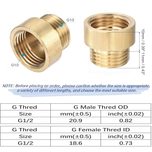 Shower Head Extension Arm, 2 Pack Brass G1/2 Male to G1/2 Female Thread 20mm Length Pipe Fitting Coupler Copper Shower Head Extender with 8M PTFE Pipe Sealant Tape - style: 20mm