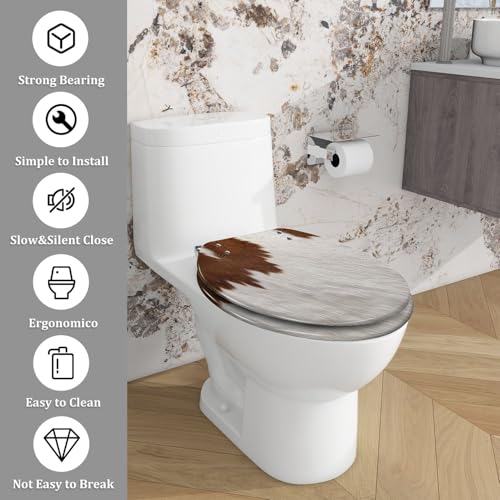 Elongated Resin Toilet Seat, Quietly Close Quick Release Hinges Cover | Toilet Lid Cover Easy to Clean and Install, Cow fur Heavy Duty Toilet Seat - color: pattern10, size: V-shape