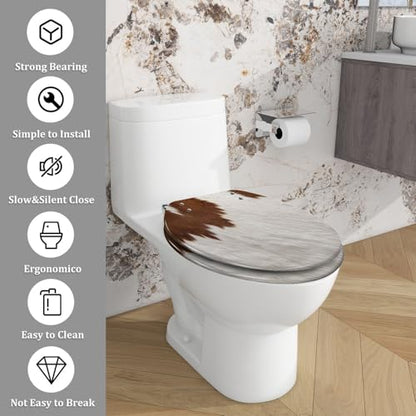 Elongated Resin Toilet Seat, Quietly Close Quick Release Hinges Cover | Toilet Lid Cover Easy to Clean and Install, Cow fur Heavy Duty Toilet Seat - color: pattern10, size: V-shape