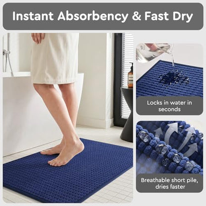 tchdio Bathroom Runner Rug, Absorbent Washable Thin Bath Mat, Non Slip Quick Dry Bath Rugs with Solid Rubber Backing, Low Profile Bath Mat, Blue, 24" x 70" - color: Blue, size: 5'10" x 2' (Rectangular)