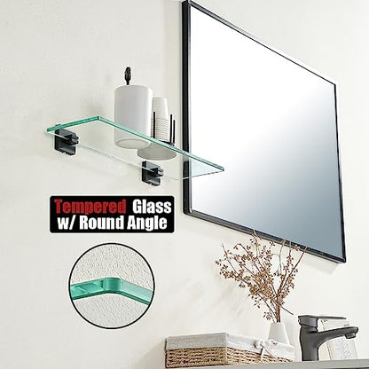 JQK Bathroom Glass Shelf Black, Tempered Glass Shower Storage 16 by 5 inches, 304 Stainless Steel Matte Black Wall Mount 2 Pack, TGS201L16-PB-P2 - color: Matte Black, size: 16 Inch(2 Pack)