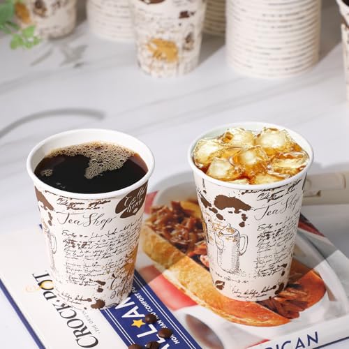 SIUQ 240 Pack 12 oz Disposable Paper Coffee Cups Retro Leak-Proof Sturdy | Thickened Disposable Drinking Cups, Hot/Cold Beverage, Offices, Cafes, Parties, Picnics, Travel, Events, Home - color: 240pack-12oz-brown
