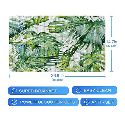 Green Leaves Bathtub Mat Non Slip Palm Leaf Bath Shower Mat 15x27 Tropical Banana Leaf Bath Tub Mat with Drain Holes Suction Cups Washable Botanical Monstera Bath Mat for Tub for Bathroom - color: Leaves