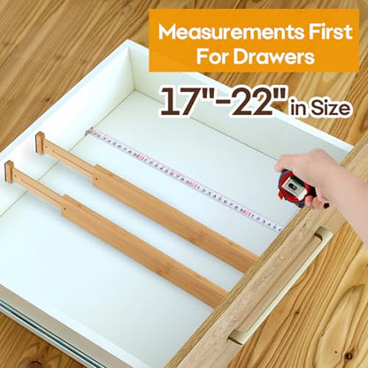 Bamboo Drawer Dividers Organizers, Kitchen Drawer Dividers for Clothes, Adjustable Drawer Separators for Dresser, Bedroom, Bathroom, Office, 4 Pack, 17“-22” - size: 17"-22"