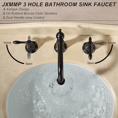 Oil Rubbed Bronze Antique Bathroom Faucet 3 Hole, Widespread 8in Bathroom Sink Faucet with Pop Up Drain and cUPC Supply Hose, Modern 2 Handle Three Hole Bathroom Faucet Bronze JXM3073ORB - color: Oil Rubbed Bronze