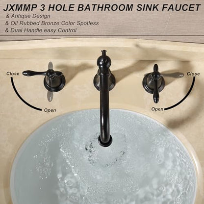 Oil Rubbed Bronze Antique Bathroom Faucet 3 Hole, Widespread 8in Bathroom Sink Faucet with Pop Up Drain and cUPC Supply Hose, Modern 2 Handle Three Hole Bathroom Faucet Bronze JXM3073ORB - color: Oil Rubbed Bronze