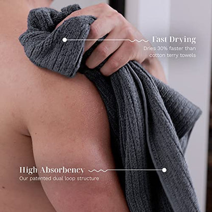 Luxury Performance 4-Piece Hand Towel Set | Patented Quick-Dry Tech | Ultra Soft | 16" W x 30" L | Fossil (Charcoal) - color: Fossil, size: 4 Hand Towels