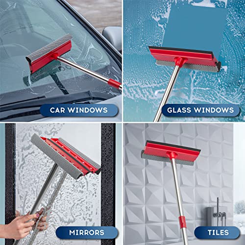 Window Squeegee, 2-in-1 Window Cleaner with 55" Extension Poles, Window Washing Kit, Glass Door Cleaner, Multi-Use Car Windshield Cleaning Tool with Long Handle for High Outdoor Windows - size: Multi-Section Squeegee