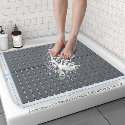 Shower Mat Non-Slip Bath Mat for Tub and Shower Stall,236 Suction Cups with Drain Holes, Quick Dry Machine Washable, Extra Grip for Stand Up Showers, Bathroom Essentials 24x24 Inch (Light Grey) - color: Light Grey