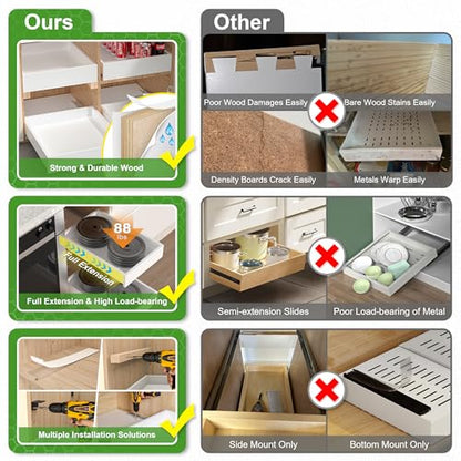 MyLifeUNIT Wood Pull Out Drawer for Cabinet Pre-Assembled, 18" W x 21" D | Soft Close, Full Extension Pull-Out Cabinet Organizer Shelf, Slide Out Drawer for Kitchen Cabinet, Easy Bottom Installation - size: 18"W x 21"D x 4.3"H