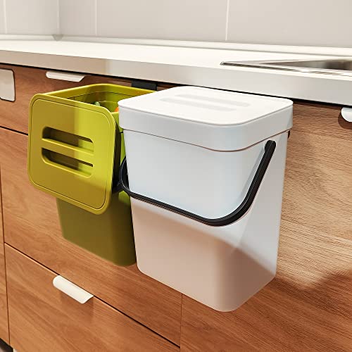 stonespace 1.3 Gal Kitchen Compost Bin, Hanging Trash Can for Cabinet Door | Under Sink Mountable, Compost Pail, For Kitchen, For Countertop - color: White, size: 5L/1.3GAL