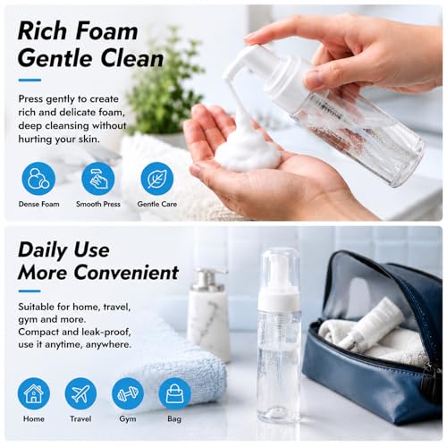 Rayyl 7oz Foaming Dispenser Bottle 2Pcs Transparent Empty Spray Pump Bottles Leak-Resistant Travel Portable Foam Bottle Hand Soap Shampoo Travel Size Mousse & Cleaning Solutions - size: 200ml-2Pcs
