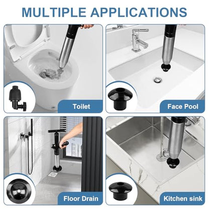 High Pressure Toilet Plunger for Toilet Bathroom Sink Kitchen Floor Clogged | Toilet Unclogger Tool with Visual Barometer, Anti-Splash Sealing Balloon, Ergonomic Non-Slip Handle, 7 Fittings