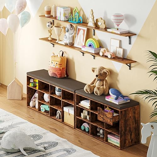 Long Wall Shelves, 47.3Inch Wooden Floating Shelves with Brackets | Large Floating Book Shelf Set of 2, Wall Mounted Storage Ledges, Easy Assembly, Max Load 33lbs, Bathroom/Bedroom Rustic Brown - color: Rustic Brown, size: 47.3 Inch
