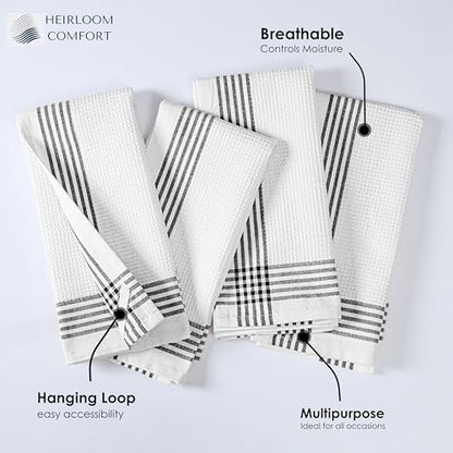 Black and White Kitchen Towels 5 Pack, 16x26 Inch, 100% Cotton Waffle Weave, Super Absorbent, Quick Dry, Reusable Dish Towels for Cleaning, Drying, Cooking, Washing - color: Black, White, style: 5 Pack