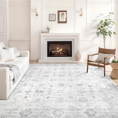 Washable 6×9 Area Rugs for Living Room Grey | Vintage Floral Rug Soft Non Slip Stain Resistant Boho Carpet for Bedroom Dinning Room Kitchen Home Office - color: Grey, size: 6' x 9'