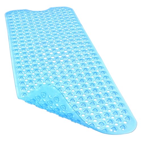 Bathtub and Shower Mats, 40x16 Inch Extra Large Non Slip Soft Bath Tub Mat with Suction Cups and Drain Holes for Bathroom Floor, Machine Washable, Clear Blue - color: Clear Blue