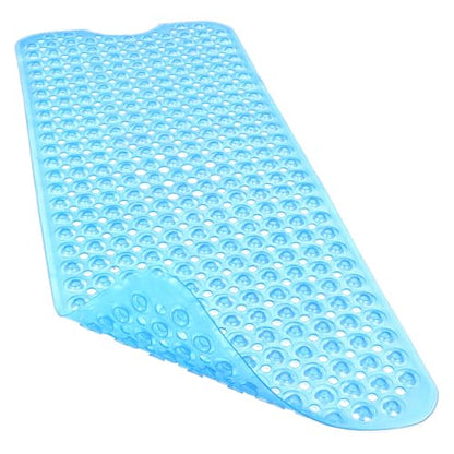 Bathtub and Shower Mats, 40x16 Inch Extra Large Non Slip Soft Bath Tub Mat with Suction Cups and Drain Holes for Bathroom Floor, Machine Washable, Clear Blue - color: Clear Blue