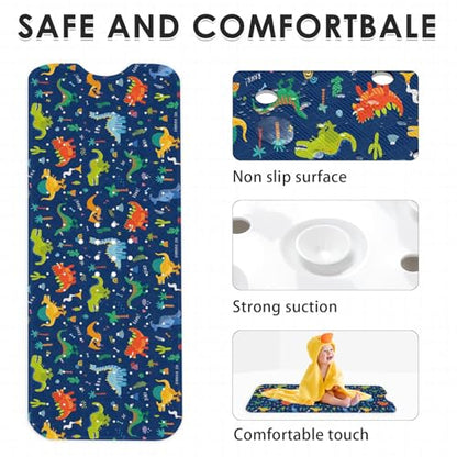 Bath Mat for Tub, Cute Dinosaurs, 40 X 16 Inch, for Kids | Cartoon Dinosaurs Animal Extra Long Toddler Bathtub Non Slip Shower with Suction Cups and Drain Holes - color: Cartoon Dinosaurs