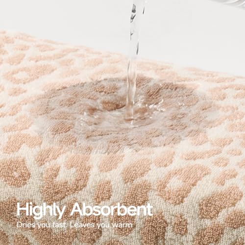 REDKISS Leopard Print Towel Set of 6,100% Cotton Bathroom Towels,Quick Dry & Absorbent,2 Bath Towel, 2 Hand Towel, 2 Washcloth-Light Brown - color: Light Brown