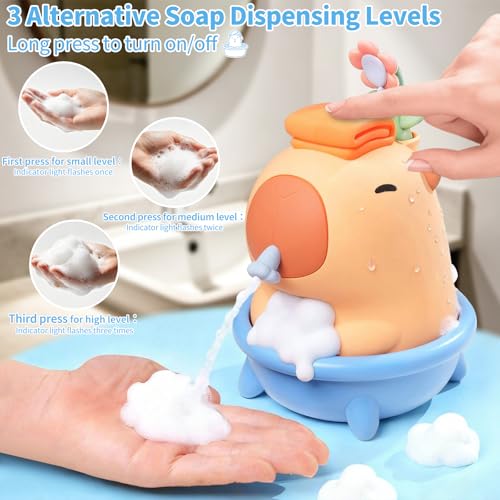 Brown Cute Soap Dispenser - Kids Automatic Foam Hand Soap Dispenser, Wall Mount Waterproof USB Rechargeable, 9.5oz Touchless for Bathroom, Office, Hotel,Hospital, Preschool Children - color: Brown Capybara