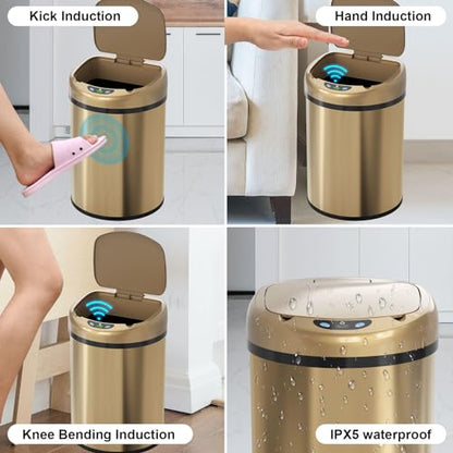 Smart Sensor Trash Can with Automatic Packaging Function 3.5 Gallon Stainless Steel Garbage Bin for Kitchen Bathroom Office Champagne Gold (