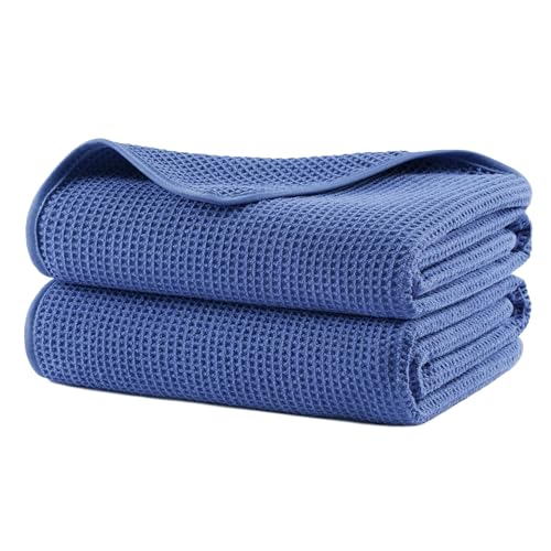 POLYTE 380 GSM Poly Blend Microfiber Quick Dry Waffle Bath Towel, 30x60 in | 2 Pack, Oversize, Lint Free, Body Towel - color: Royal Blue