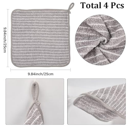 Microfiber Cleaning Cloth 4Pcs Hangable Cleaning Towels Super Absorbent Hand Dry Towels Square Dish Rags for Bathroom Household Kitchen Window Sports Grey 9.84x9.84 Inch - style: 4Pcs Grey