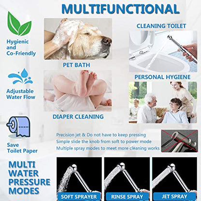 SonTiy Handheld Bidet Sprayer for Toilet, All Metal Cloth Diaper Toilet Sprayer Bidet Attachment with Backflow Preventer, Adjustable Water Jet Spray, 7.2" Brass Hand Held Bidet Wand, Chrome